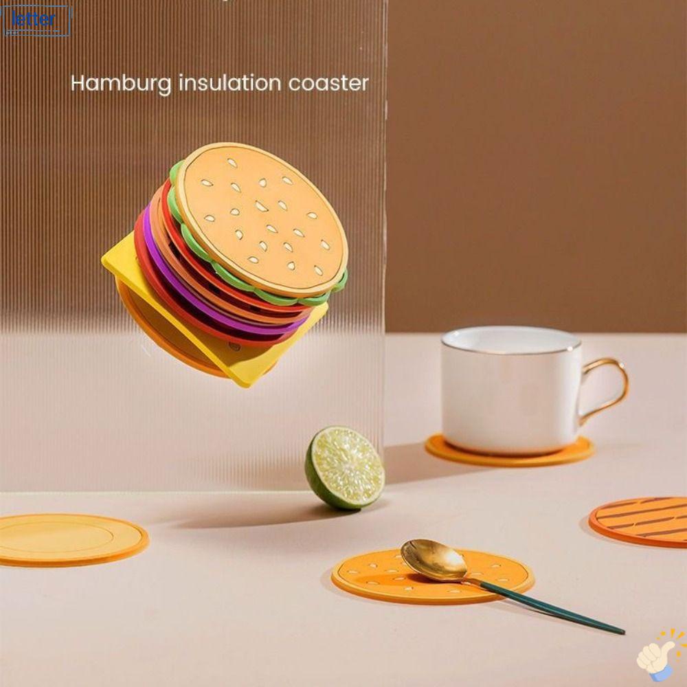 LET Set 8 Tấm Lót Ly Cách Nhiệt Bằng Silicone Hình Bánh Hamburger Độc Đáo