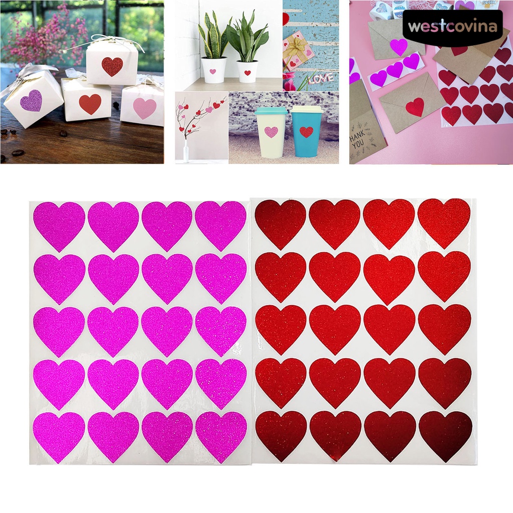 [WSTN]✎Bộ 40 Miếng Dán Trang Trí Hình Trái Tim Lấp Lánh Tháo Gỡ Dễ Dàng