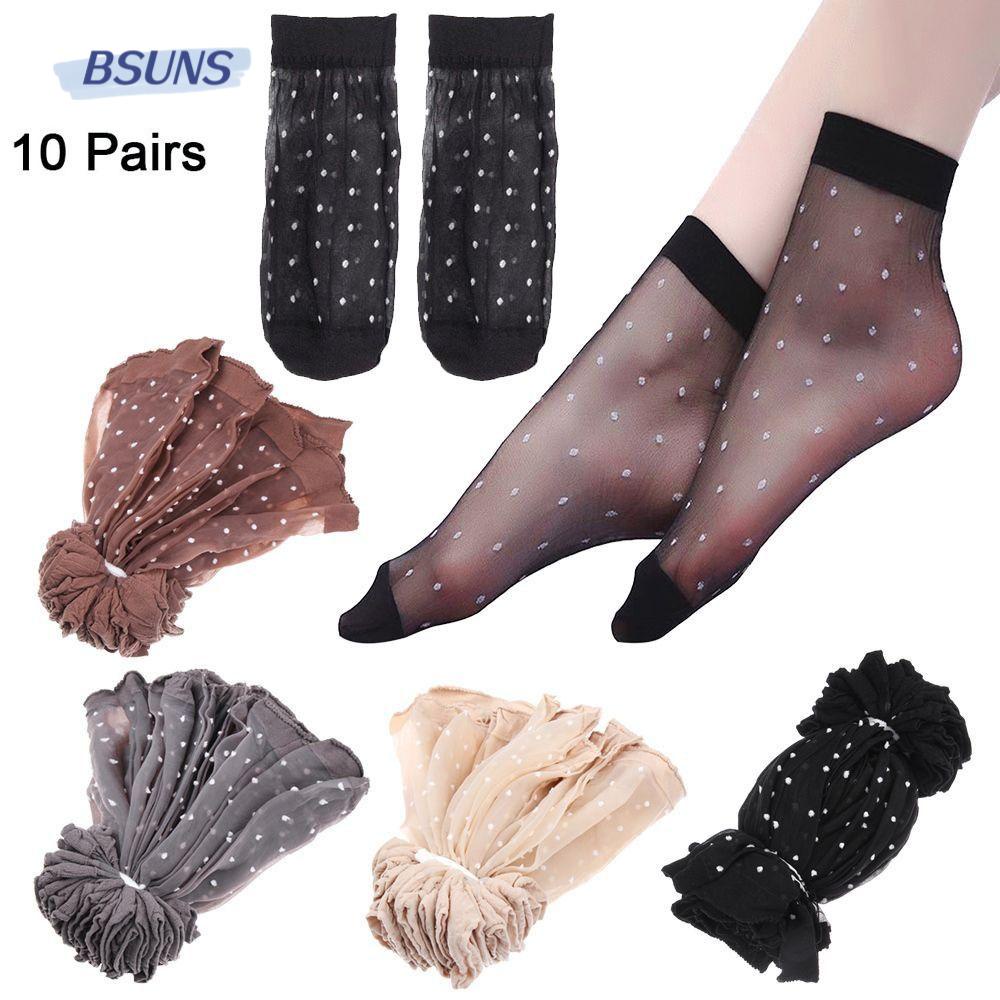 BSUNS Vớ Ngắn Mỏng Mềm Trong Suốt Họa Tiết Chấm Bi Cho Nữ