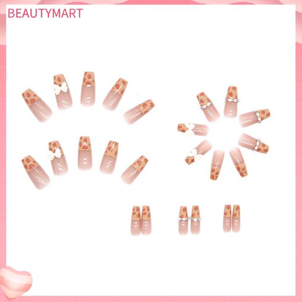 1 Bộ Móng Tay Giả Hình Nơ Họa Tiết Da Báo Dễ Tẩy Trang Diy