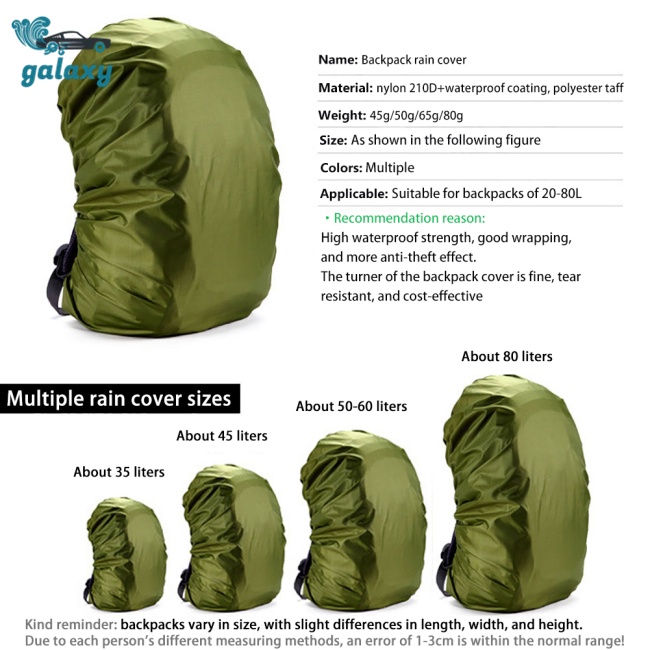 Vỏ Bọc Ba Lô Leo Núi Chống Nước Mưa 3 Lớp Có Khóa Điều Chỉnh Được galaxy 25-80l