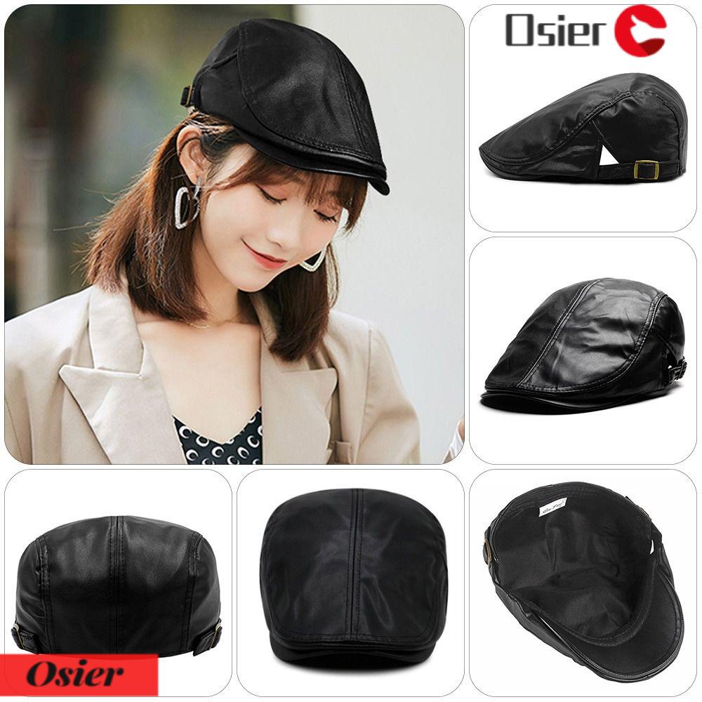 OSIER1 Mũ Beret Da PU Phong Cách Vintage Cho Nam Và Nữ