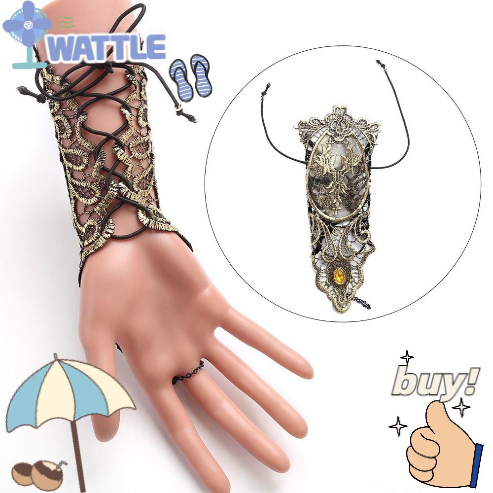 WTTLE Găng Tay Ren Hở Ngón Màu Vàng Đồng Hóa Trang Phong Cách Gothic Cổ Điển Thời Trang