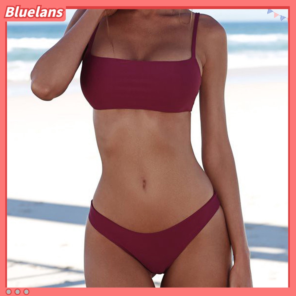 Bộ Đồ Bơi Hai Mảnh Màu Trơn Nâng Ngực Gợi Cảm Cho Nữ