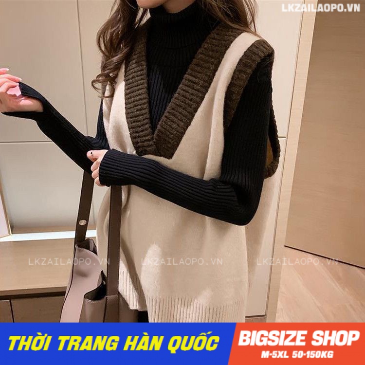 Áo gile len nữ Bigsize Áo ba lỗ kiểu Không tay cổ chữ v trơn mùa thu Phong cách Hàn Quốc Thời Trang cá tính xinh đẹp cho người mập béo nữ