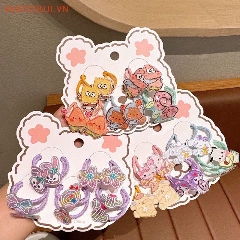 1 Set Dây Buộc Tóc Co Giãn Hình Hoa / Động Vật Hoạt Hình Dễ Thương Cho Bé Gái