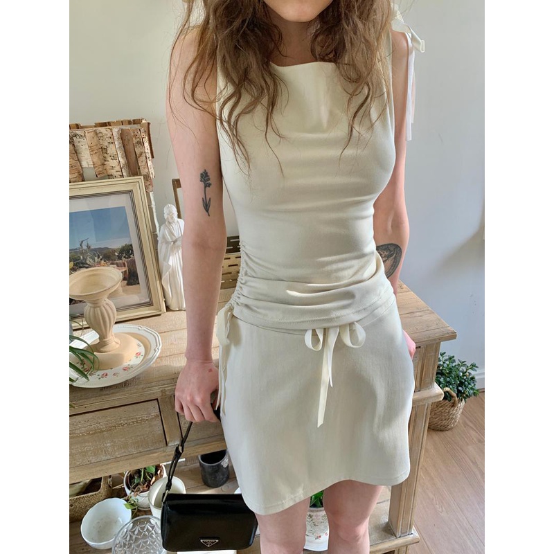 Set Áo Thun Ba Lê Cột Dây Phối Chân Váy Chữ a Phong Cách Hàn Quốc Thời Trang Mùa Hè 2023 Y2K