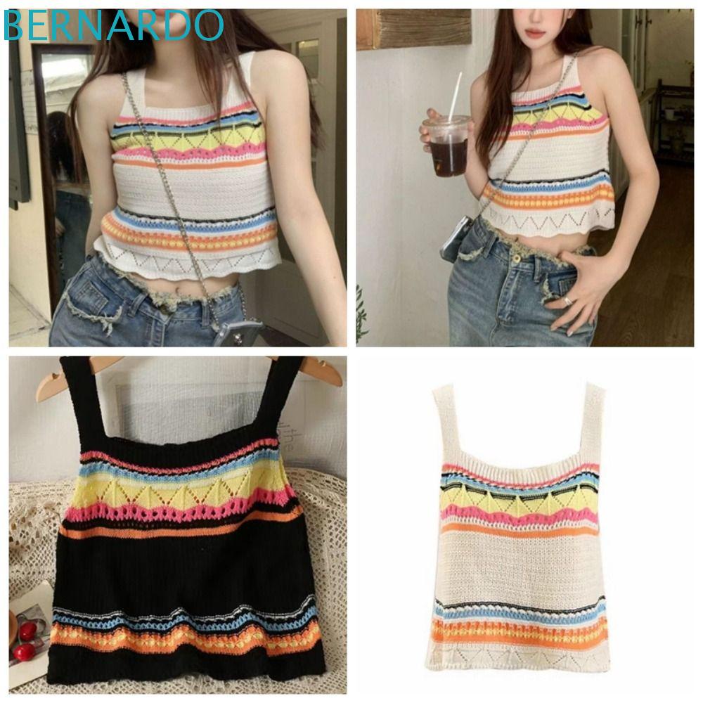 Áo Dệt Kim Dáng Ngắn Kẻ Sọc Ngang Màu Cầu Vồng Phong Cách Bohemian Hàn Quốc Thời Trang Cho Nữ Y2K