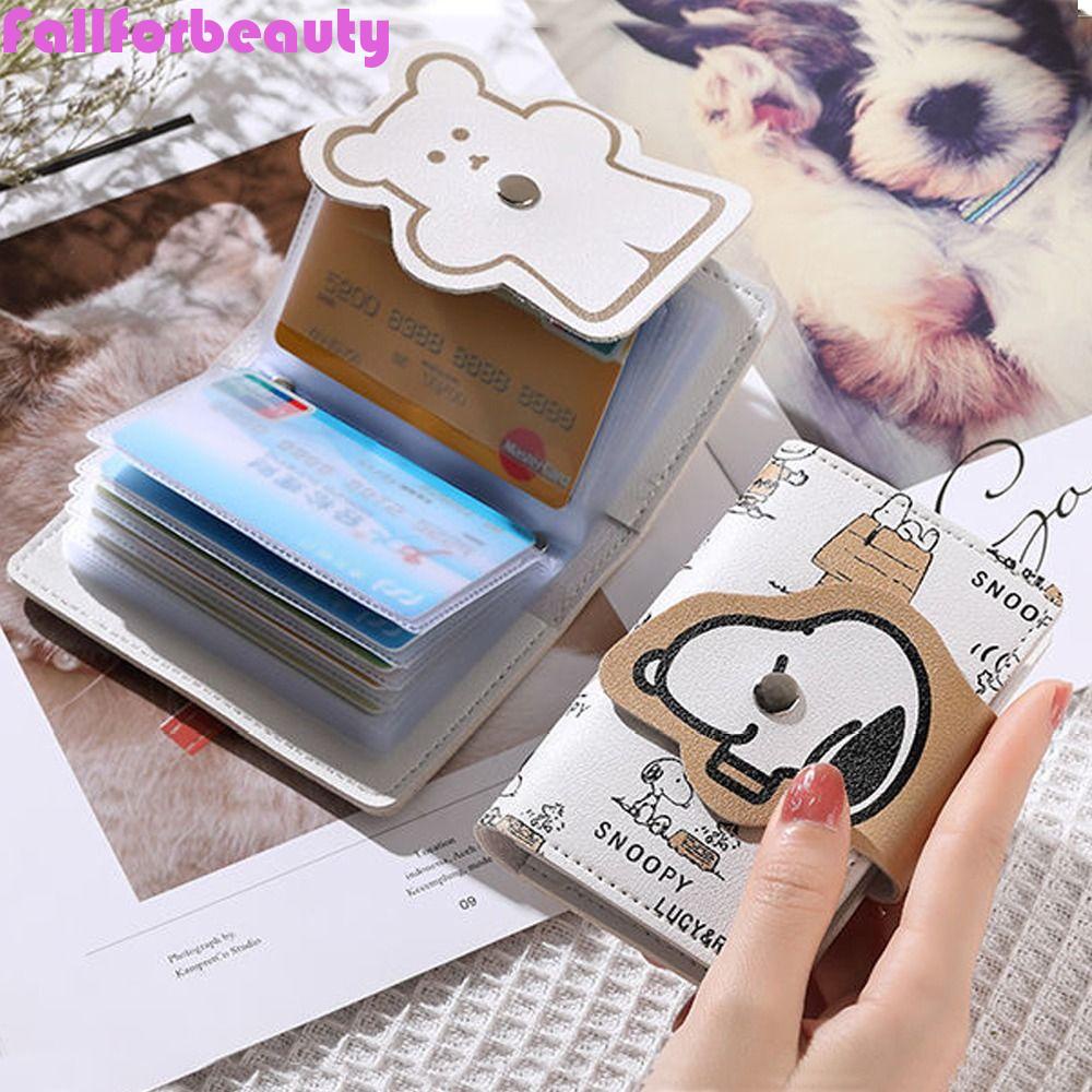 FALLFORBEAUTY Ốp Điện Thoại Da PU Nhiều Ngăn Đựng Thẻ In Hoạt Hình Snoopy Dễ Thương Cho Nữ