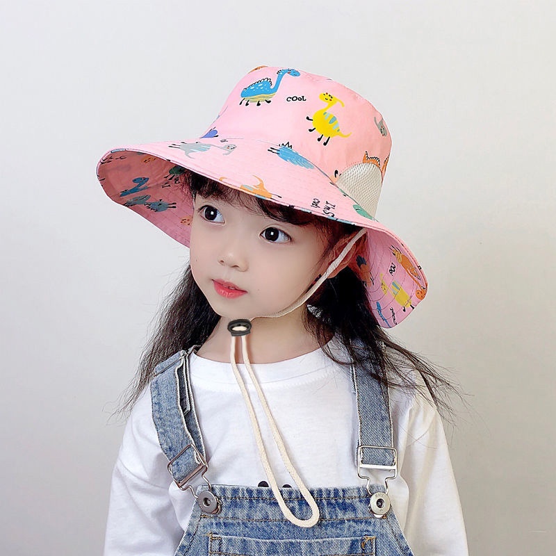 Mũ Tai Bèo Vành Rộng Chống Nắng / Gió Họa Tiết Khủng Long Hoạt Hình Cho Bé