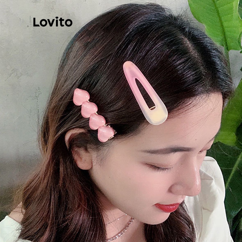 Kẹp tóc Lovito cơ bản hình trái tim thường ngày cho nữ LNA09053 (Hồng)