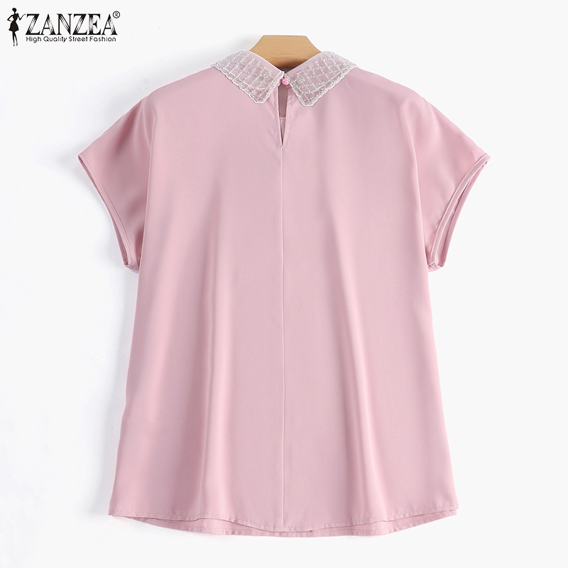 Áo Sơ Mi Nữ Tay Ngắn Màu Trơn Phong Cách Hàn Quốc Thời Trang ZANZEA