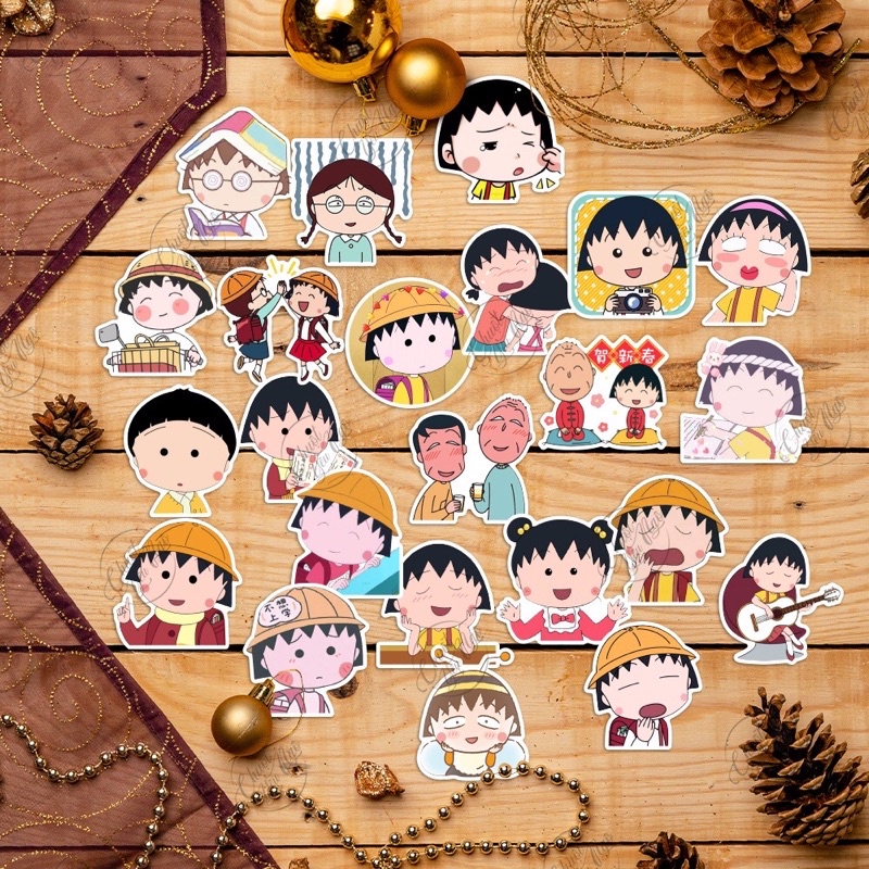 Combo 30/60 sticker hình dán decal trang trí chống nước Nhóc Maruko/Chibi/Maruko-chan dễ thương NT 5