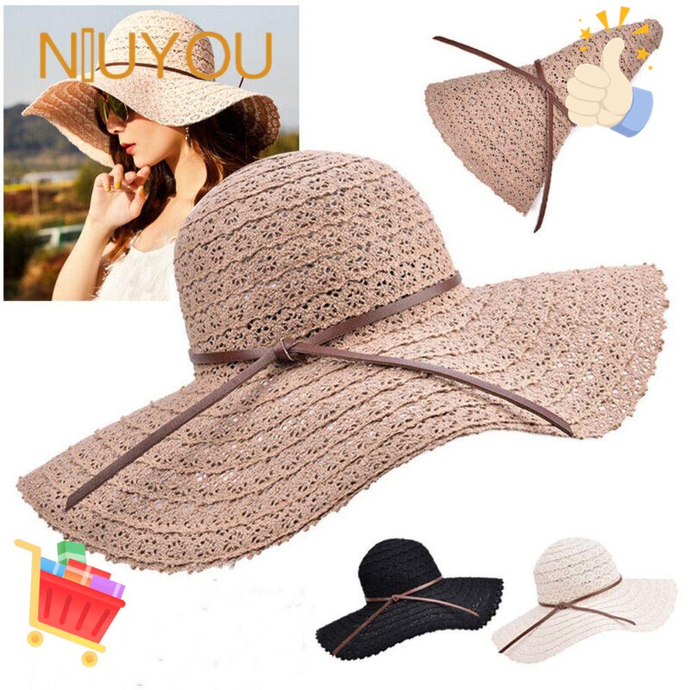 NIUYOU Mũ Cói Rộng Vành Chống Tia UV Có Thể Gấp Gọn Tiện Dụng