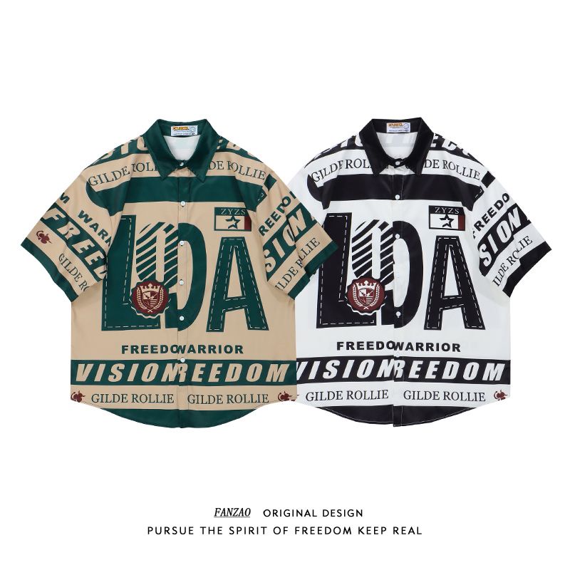 Áo Sơ Mi Tay Ngắn In Chữ Phong Cách Hip Hop Đường Phố Âu Mỹ Cá Tính Cho Nam