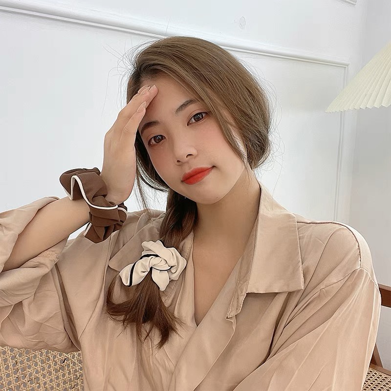 Phiên bản hàn quốc của tính khí vải ruột già vòng tóc màu cà phê sữa ngọt ngào vải lanh Pháp đơn giản cô gái buộc tóc ban nhạc cao su phụ kiện tóc