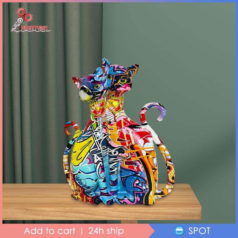 [Prettyia1] Tượng Mèo Graffiti Resin Trang Trí Tủ Quà Cưới Thanh Lịch