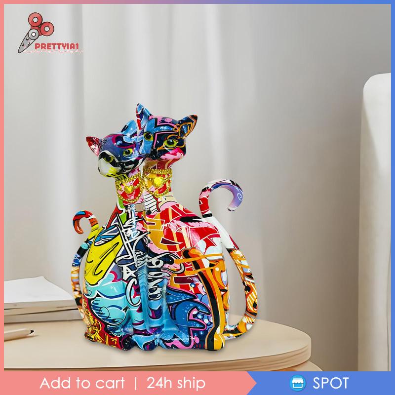 [Prettyia1] Tượng Mèo Graffiti Resin Trang Trí Tủ Quà Cưới Thanh Lịch
