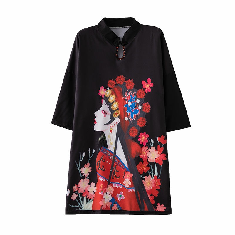 Đầm Sườn Xám Cách Tân Phối Bèo Lá Sen Cỡ Lớn 100Kg Kiểu Trung Hoa Dễ Thương Cho Nữ