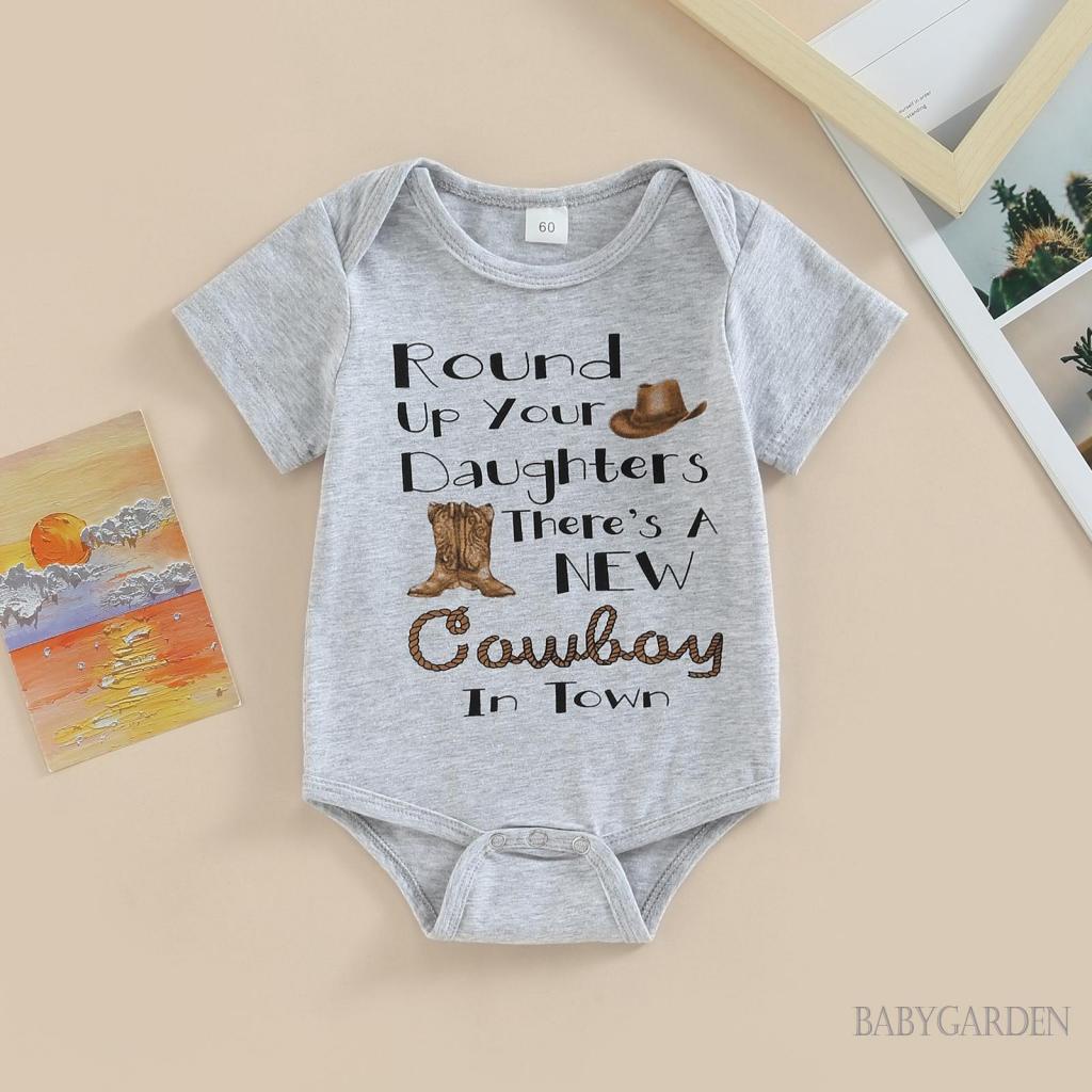 Bộ Áo Liền Quần In Chữ Dễ Thương Cho Bé 0-12 Tháng Tuổi