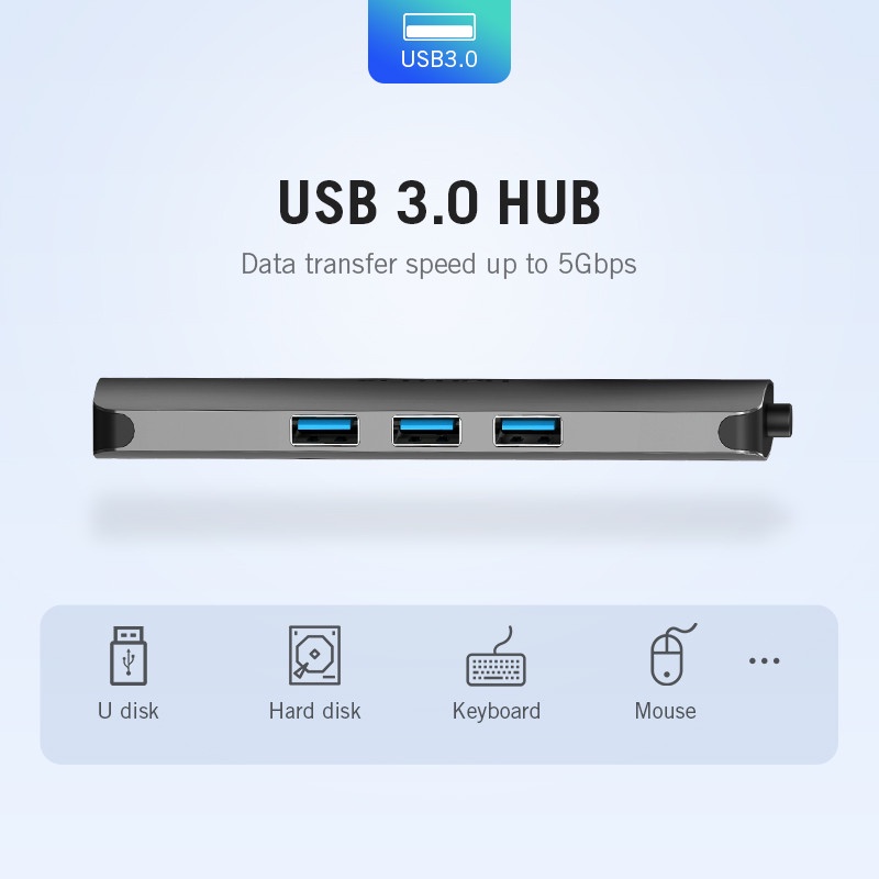 Vention Hub Chia Cổng USB C Hub 8 Trong 1 Type C Sang USB 2.0 USB 3.0 3.5mm Có Đầu Đọc Thẻ SD / TF Cho Laptop PC