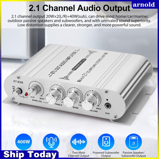 Bộ Khuếch Đại Âm Thanh Hifi 2.1 Kênh 12v 400w Chuyên Dụng Cho Xe Hơi