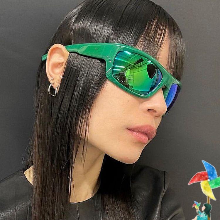 ESPO Kính Mát Thể Thao Y2K Hình Chữ Nhật Màu Xanh Lá Mới