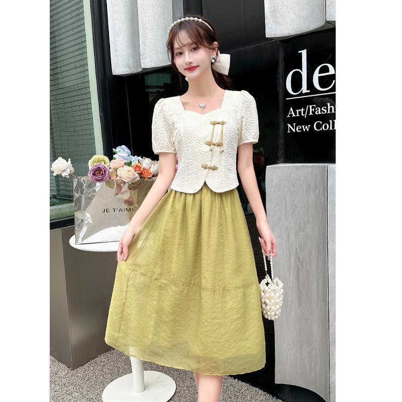 Set Áo Ngắn Tay + Chân Váy Phong Cách Trung Hoa Cổ Điển Thời Trang Mùa Hè Hàng Mới Dành Cho Bạn Nữ