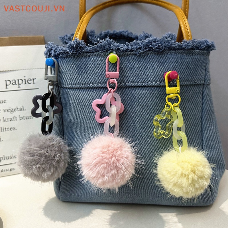 Móc Khóa Quả Cầu Lông Xù Nhiều Màu Sắc Dễ Thương Sáng Tạo Dành Cho Nữ