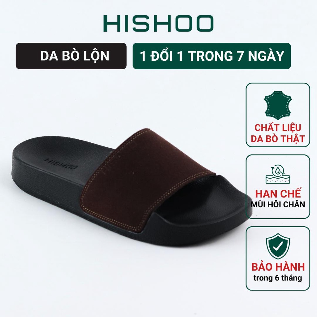 Dép quai ngang slipper Nâu da lộn cao cấp nam, nữ  HISHOO siêu nhẹ da bò thật thời trang size 33-46 U333