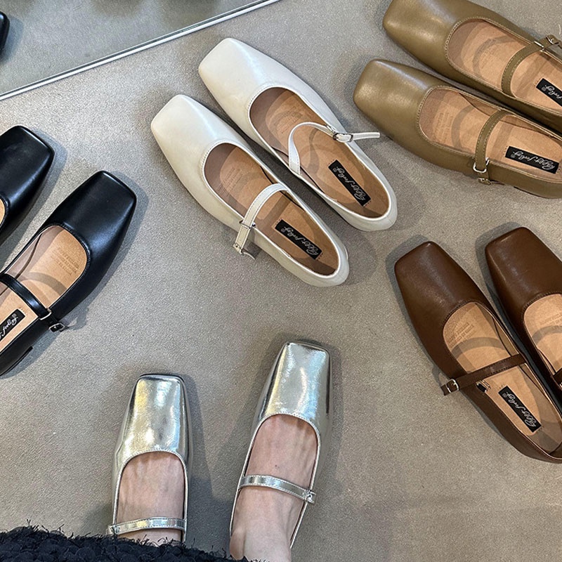 Giày Cao Gót Da Mềm Mũi Vuông Phong Cách retro Cho Nữ