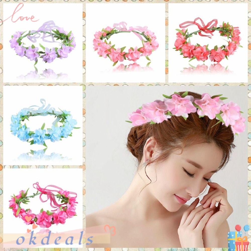 OKDEALS Vòng Hoa Đội Đầu Màu Sắc Thời Trang Dành Cho Cô Dâu