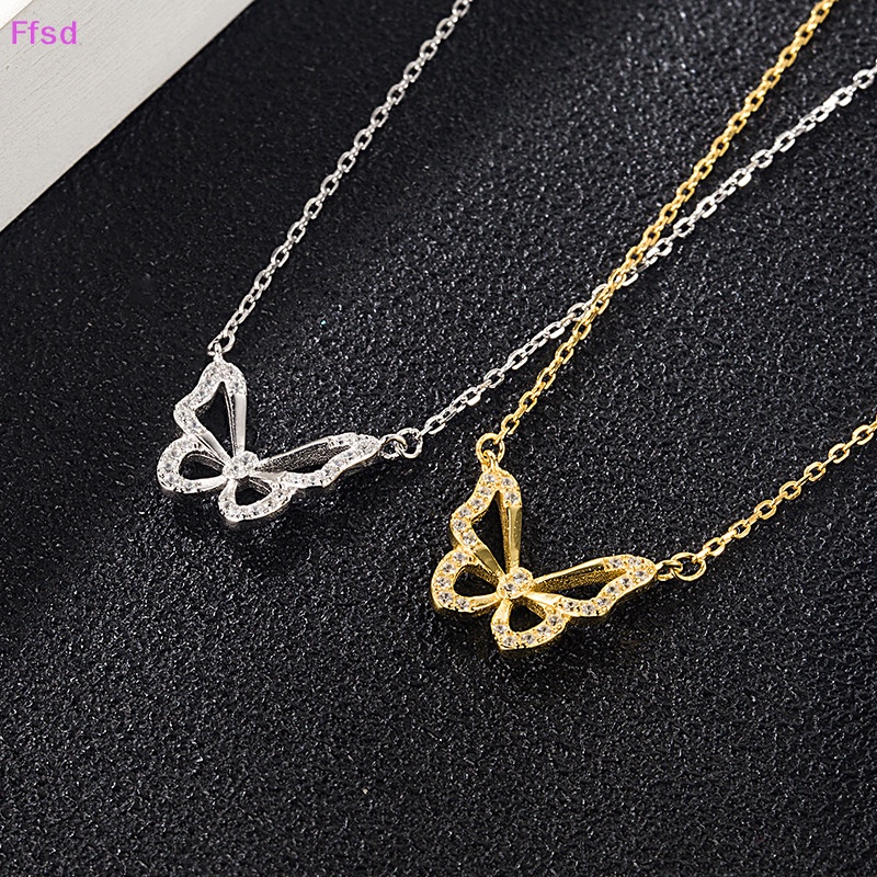 {Ffsd} Vòng cổ Mặt Hình Bướm Đính Pha Lê Lấp Lánh Màu Vàng / Bạc Thời Trang Dự Tiệc Cho Nữ