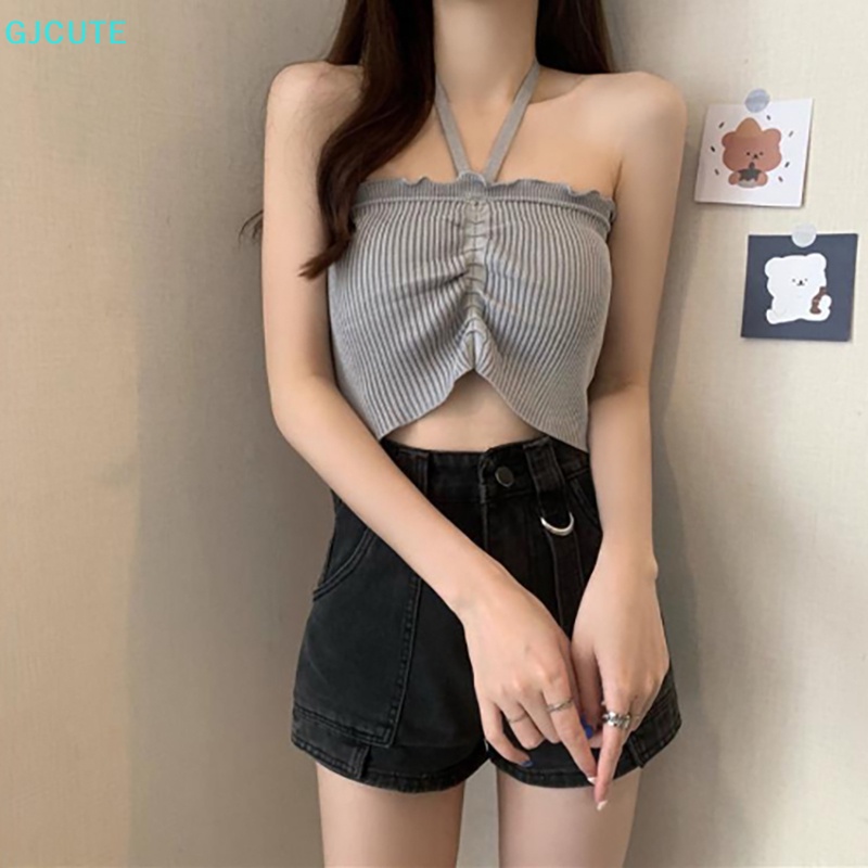 GJCUTE Áo Croptop Dệt Kim Phối Dây Rút Thời Trang Mùa Hè Dành Cho Nữ