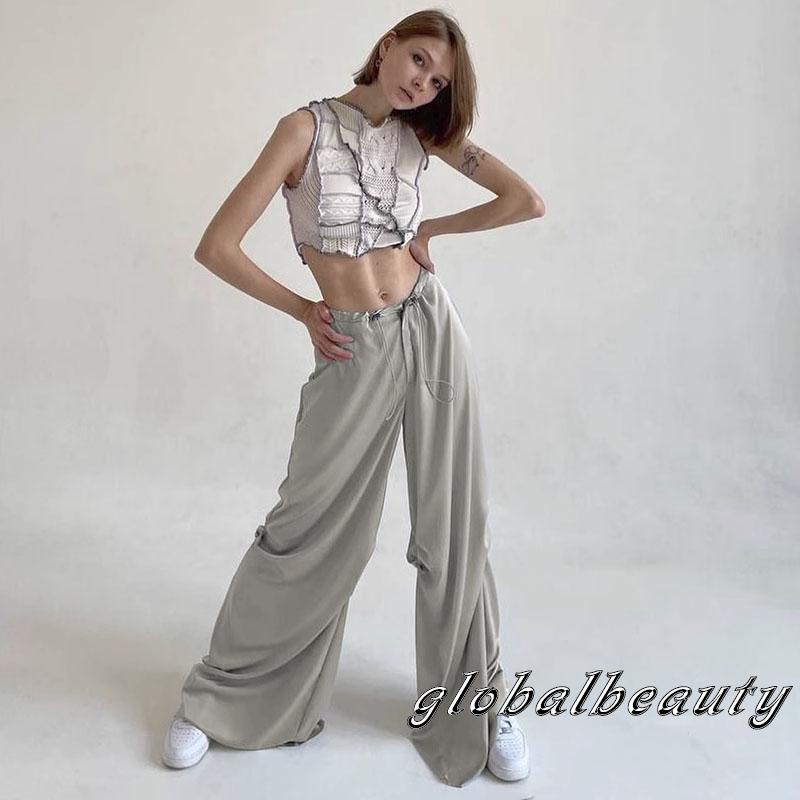 Quần Dài Satin Ống Rộng Lưng Thấp Màu Sắc Đơn Giản Thời Trang Mùa Hè Cho Nữ