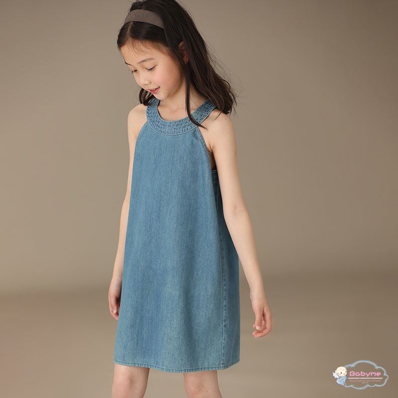 Đầm Denim Không Tay Cổ Tròn Thân Thiện Với Da Thời Trang Mùa Hè Cho Bé Gái