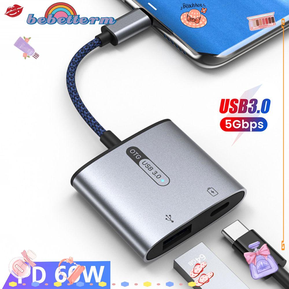 BEBETTERM Bộ Chuyển Đổi Dữ Liệu OTG Type-C PD 60W Cho Laptop
