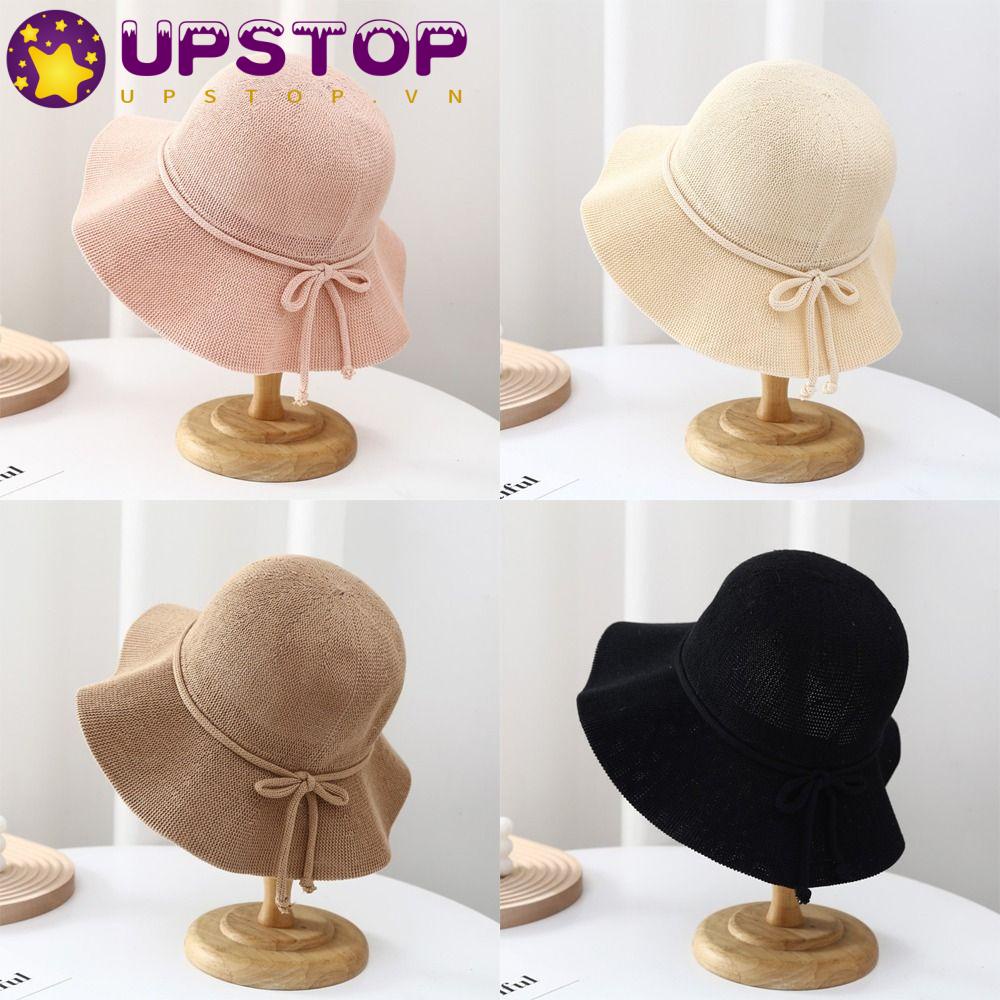 UPSTOPVN Mũ Cói Rộng Vành Chống Nắng Đính Nơ Thoáng Khí Phong Cách Hàn Quốc