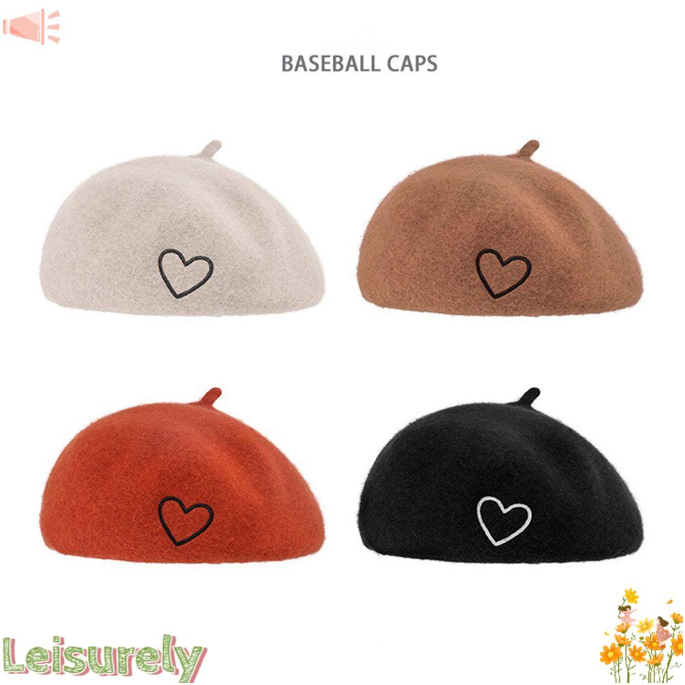 LEILY Mũ Beret Len Thêu Trái Tim Nhã Nhặn