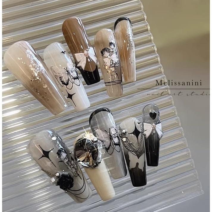 Sticker Lụa 3D Bướm Trắng Đen Sắc Nét | Hình Dán Móng Tay  XY-1035