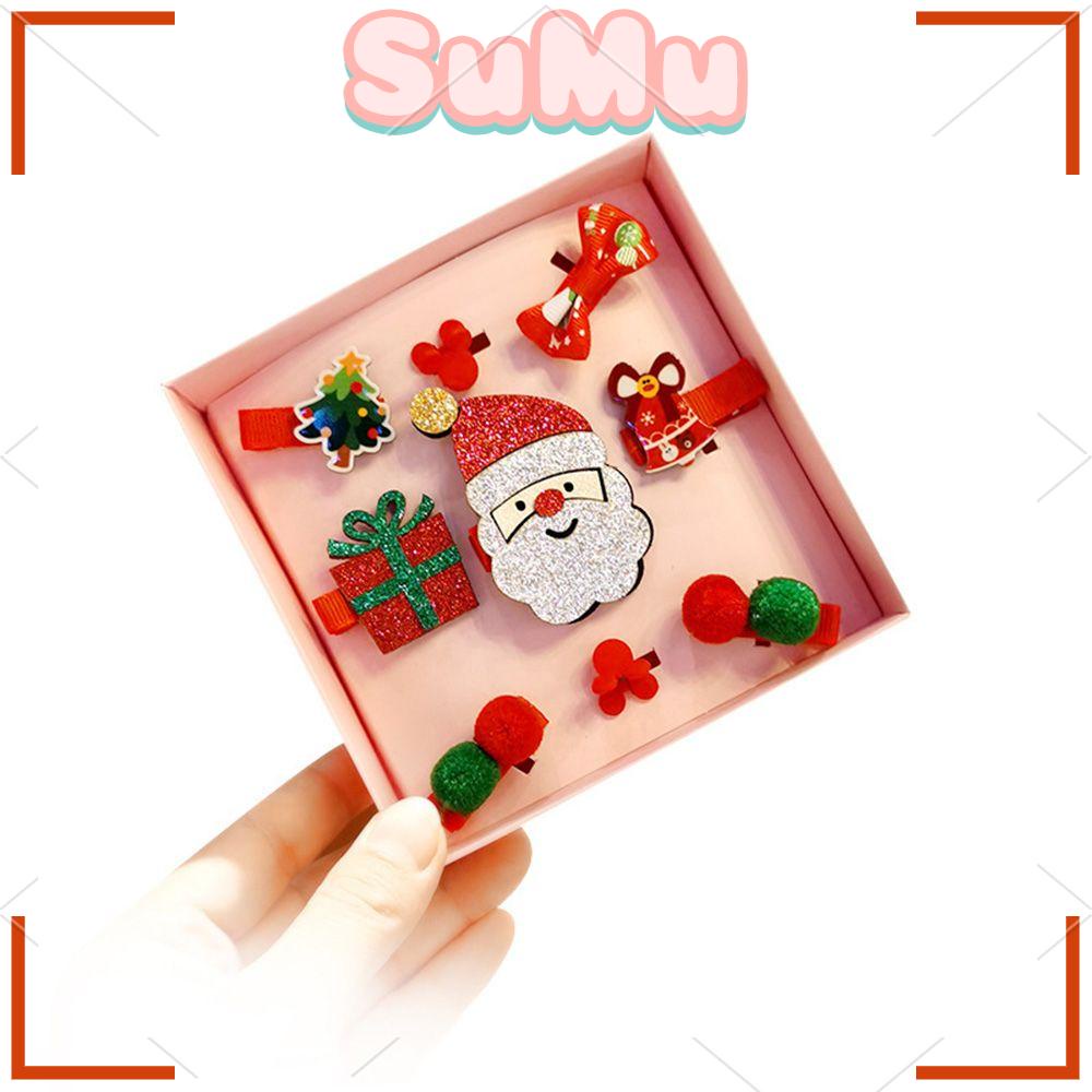 SUMU Set 9 Kẹp Tóc Hoạ Tiết Hoạt Hình Phong Cách Giáng Sinh