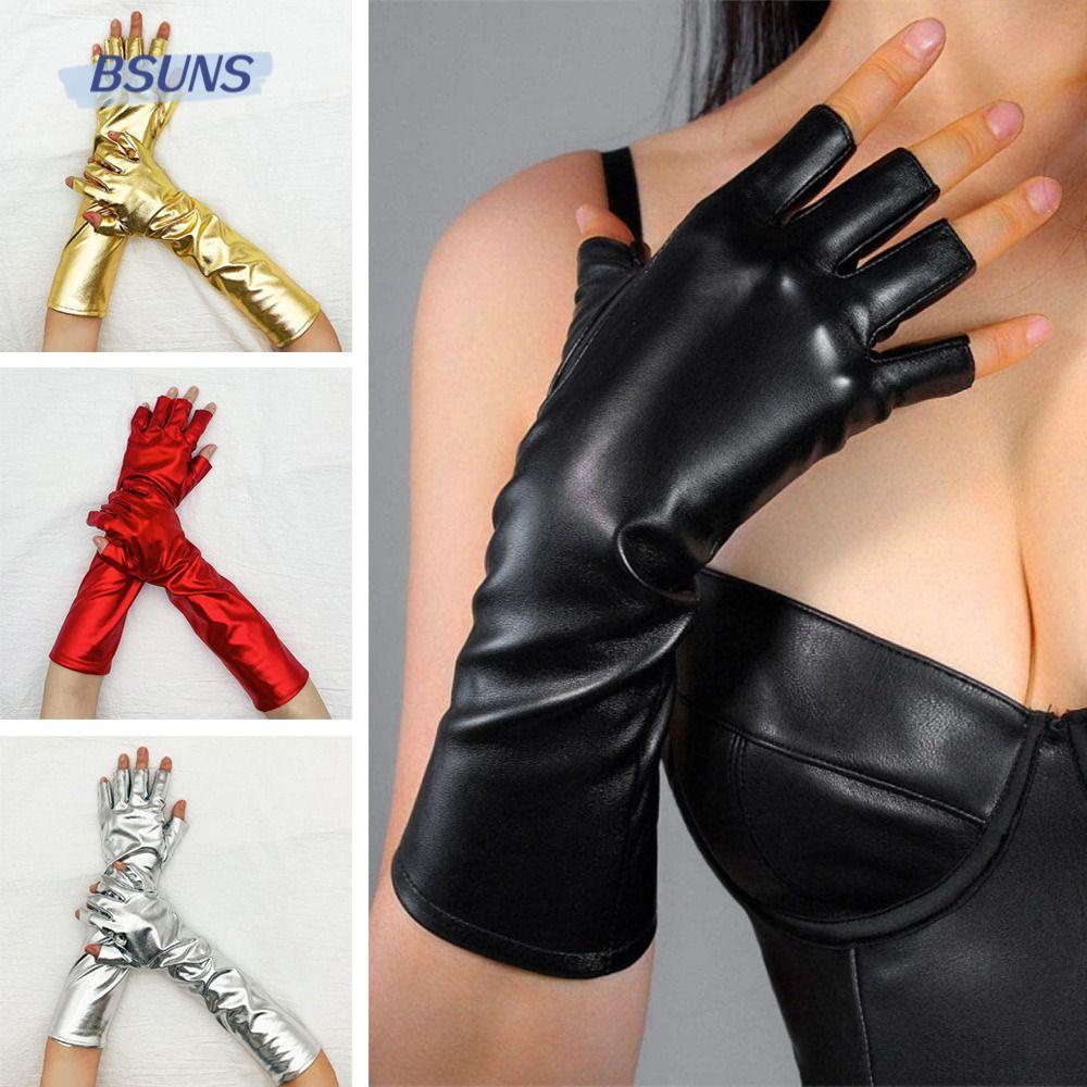 BSUNS Găng Tay Da Pu Màu Trơn Gợi Cảm Cho Nữ