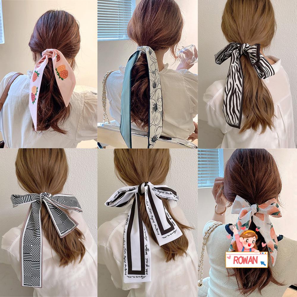 ROWANS Dây Cột Tóc Đuôi Ngựa Bằng Ruy Băng Dài In Họa Tiết Hoa Thời Trang