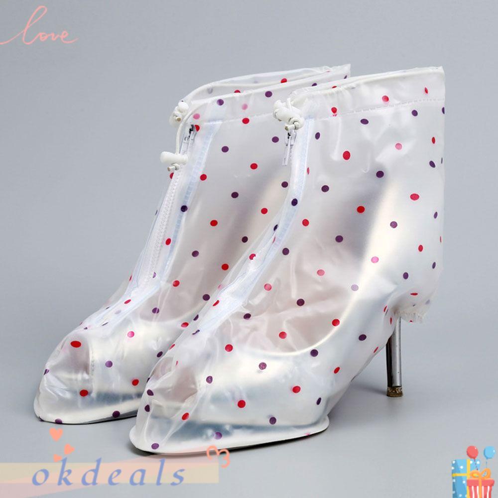 OKDEALS 1 Cặp Vỏ Bọc Giày Cao Gót Họa Tiết Hoa / Chấm Bi Màu Trắng Có Thể Tái Sử Dụng Cho Nữ