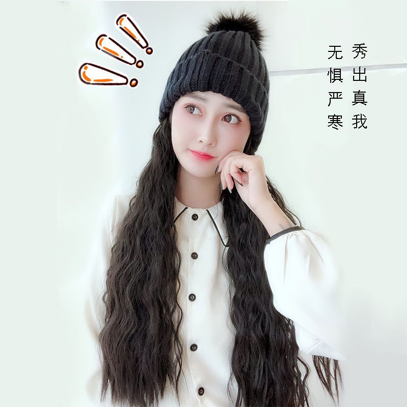 Mới Mũ Len Kèm Tóc Giả Dài Thẳng Thời Trang Thu Đông Cho Nữ