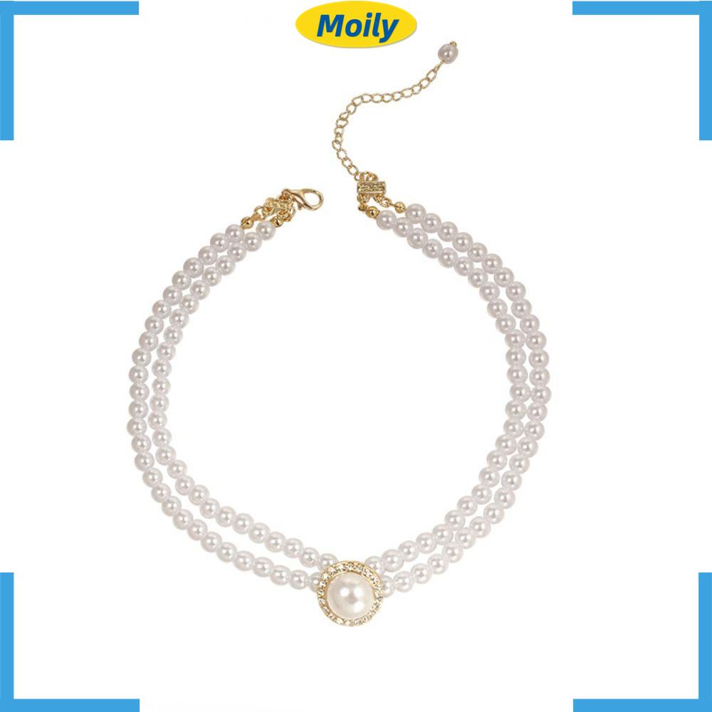 MOILYVN Vòng cổ Ngọc Trai Mặt Hoa Lê Nhân Tạo Vintage Cho Nữ