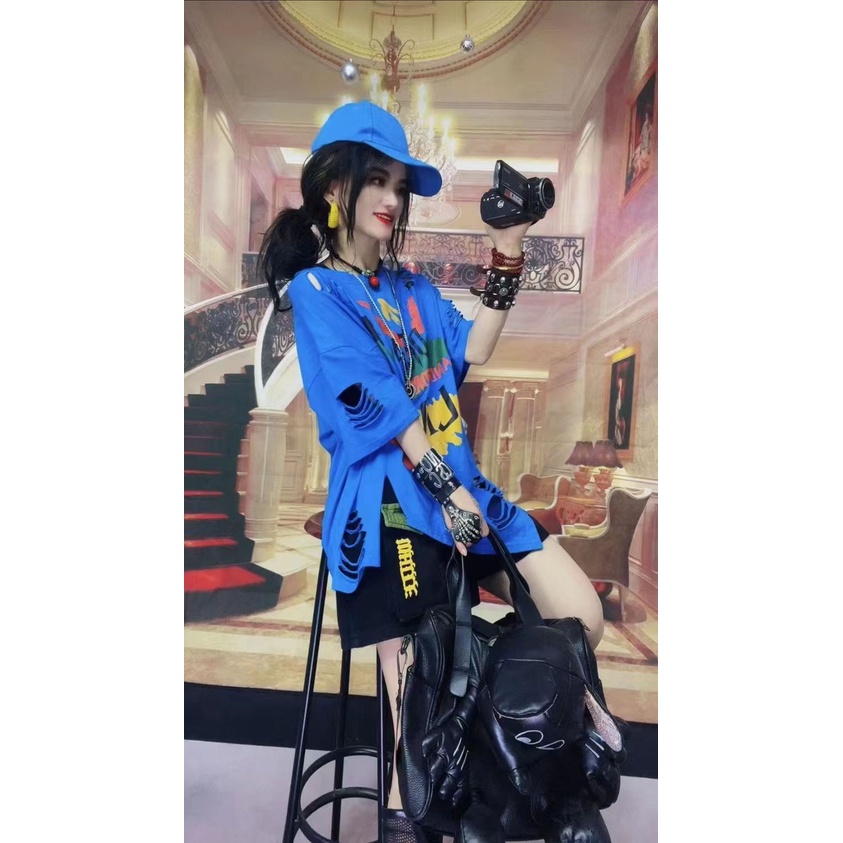 Áo Thun Rách Dáng Rộng Thời Trang Mùa Hè 2023 Dành Cho Nữ