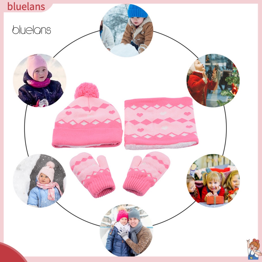 1 Set Mũ Len + Găng Tay + Khăn Choàng Cổ + Găng Tay Bằng Bông Họa Tiết Hình Học Thời Trang Thu Đông Cho Bé 2-6