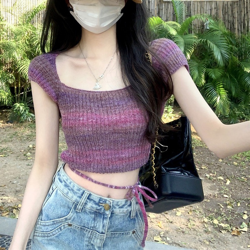 Áo Thun Tay Ngắn Dáng Ôm Trễ Vai Mẫu Mới 2023 Phong Cách Mỹ Cho Nữ