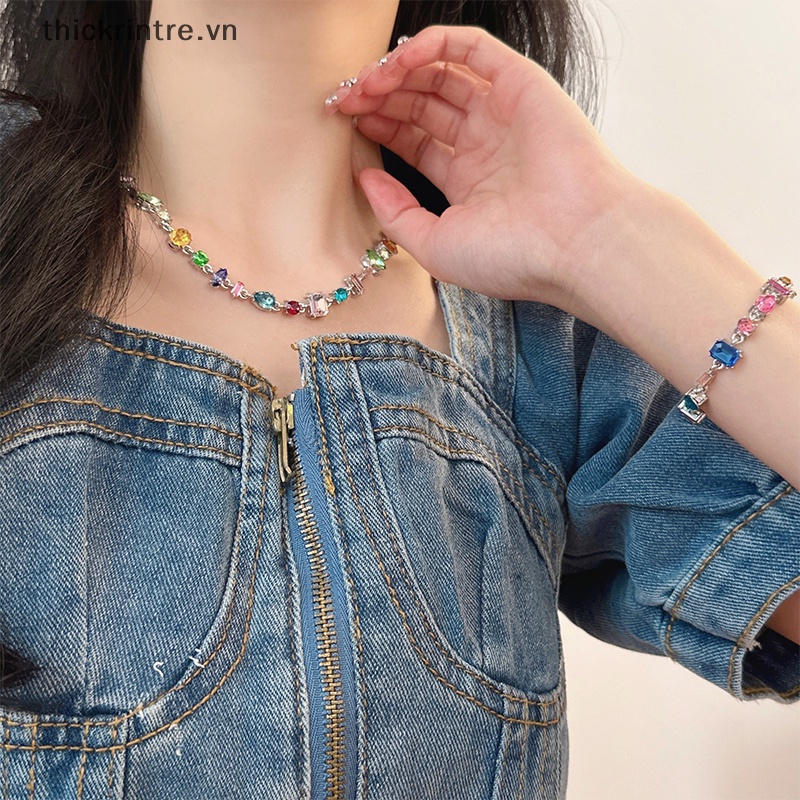 Vòng cổ Đính Đá Zircon Màu Kẹo Ngọt Thời Trang Cho Nữ